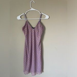Forever 21 lavender and Peach Checkered mini dress ruffle trim NWOT small